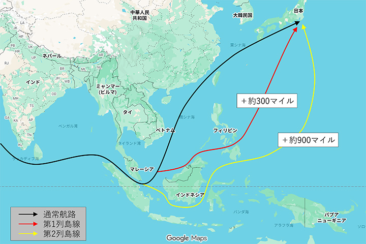 台湾有事の際の迂回航路
